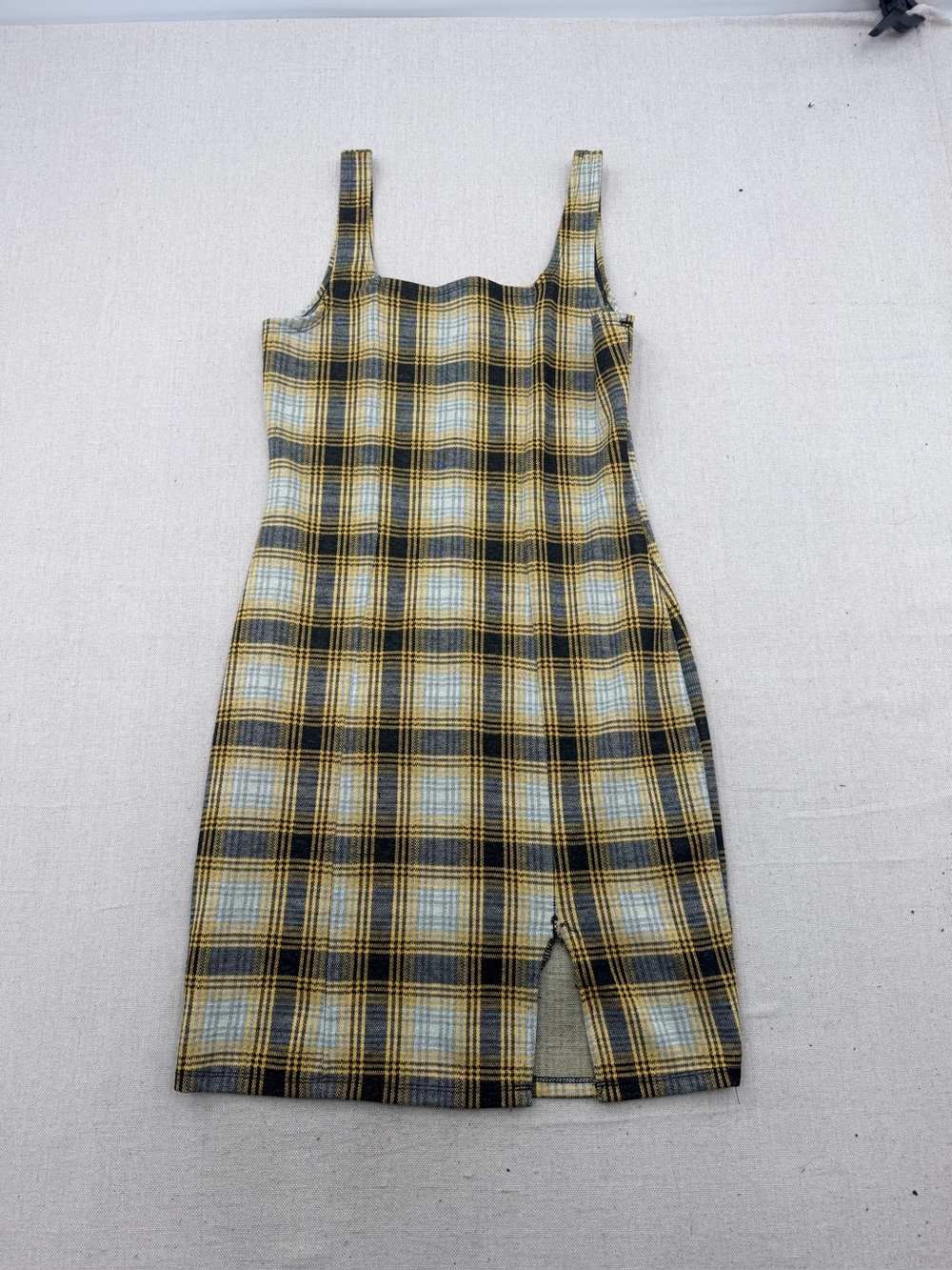 Popular Basics Yellow & Black Plaid Midi Tank Dress